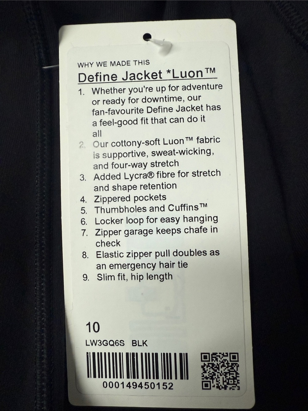 LuluLemon Define Jacket Luon in Black - Picture 8 of 8
